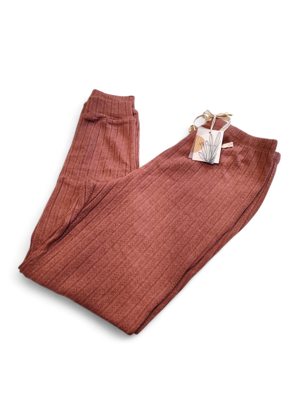 🆕 Blu Pepper Cozy Life Rust Colored Ribbed Lounge Pants Joggers Womens Small